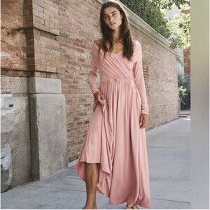 Free People Beach Maxi Dress Women’s Small Ruched Off Shoulder Pink Long Sleeve